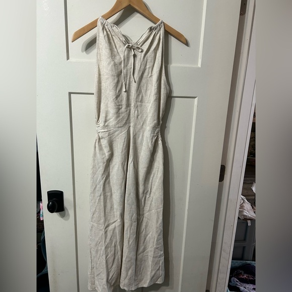 Lucy Paris Pearl Embellished Halter Dress With Side Cut Outs Linen blend maxi - Picture 5 of 10